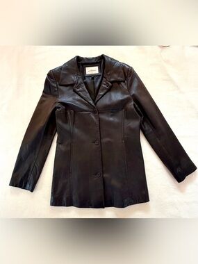 Lady Hathaway Vintage 100% Leather Button Down Blazer Coat SZ L